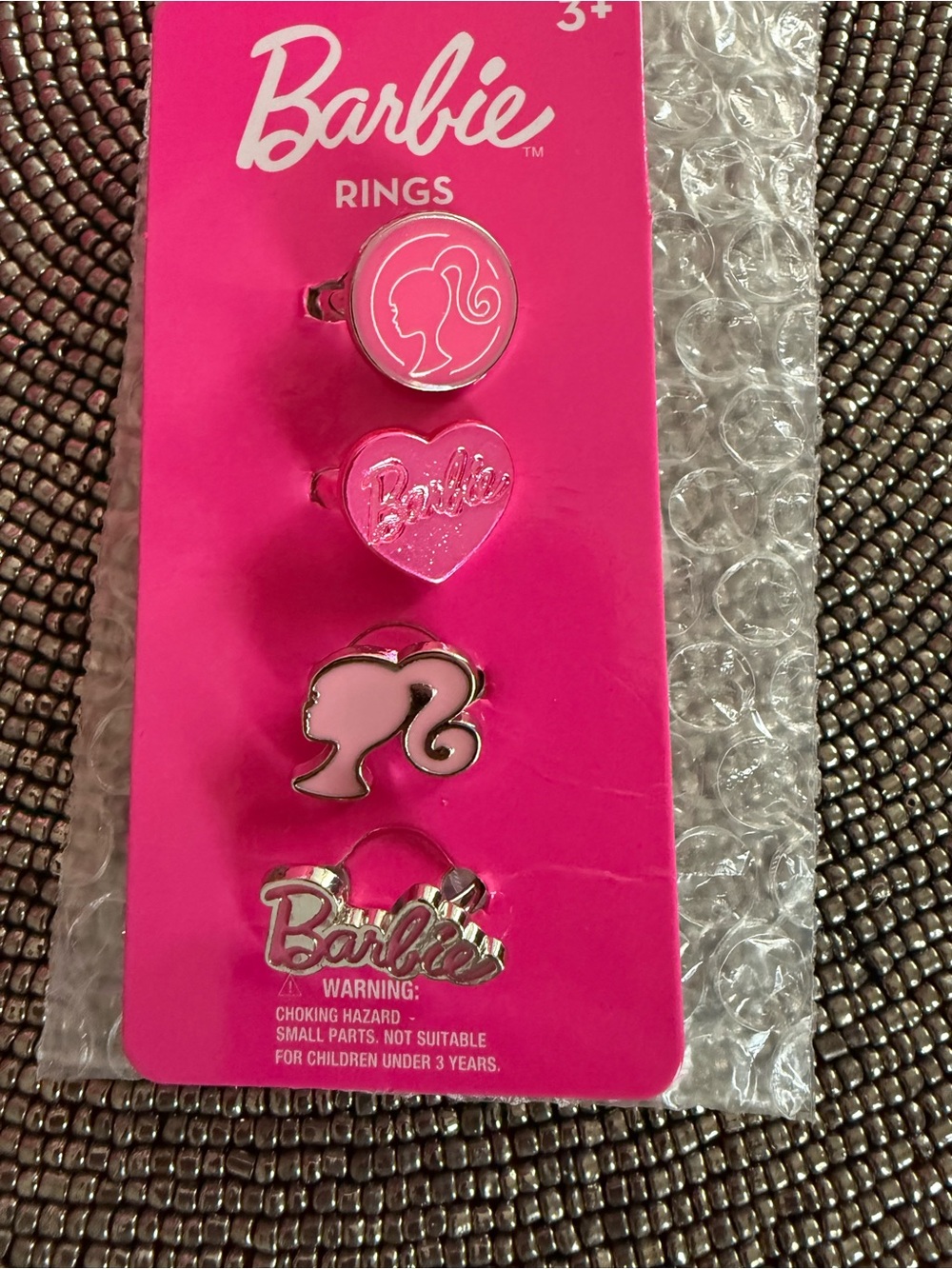 Barbie Pink Logo & Silhouette Kids Ring Set - Hot Pink Accents
